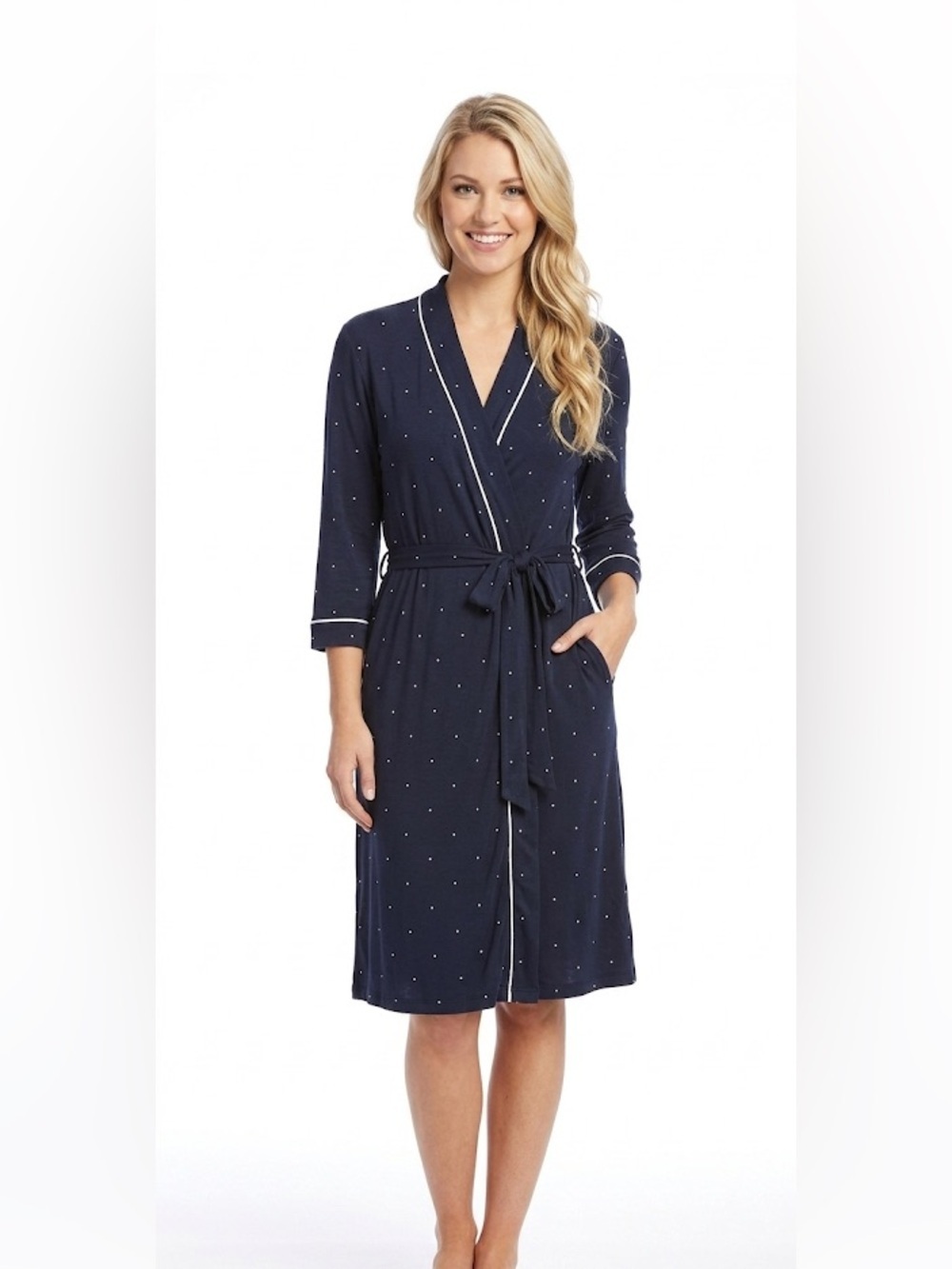 LOFT size small navy blue polka dot sleep robe